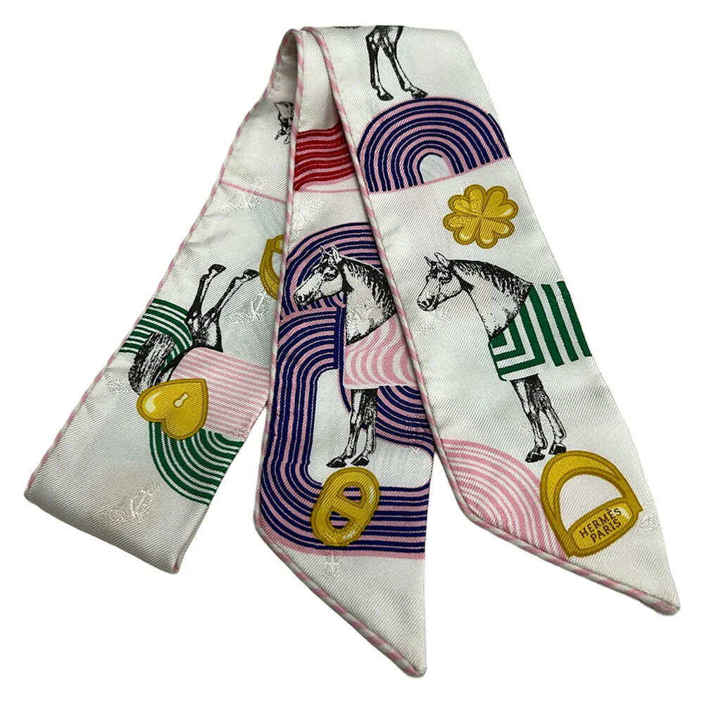 Hermes Twilly White Pink Multi Scarf #360626H60B